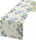 Spring Hydrangea Flower Table Runner, Seasonal Summer Plants Watercolor Blue by SHElifestyle