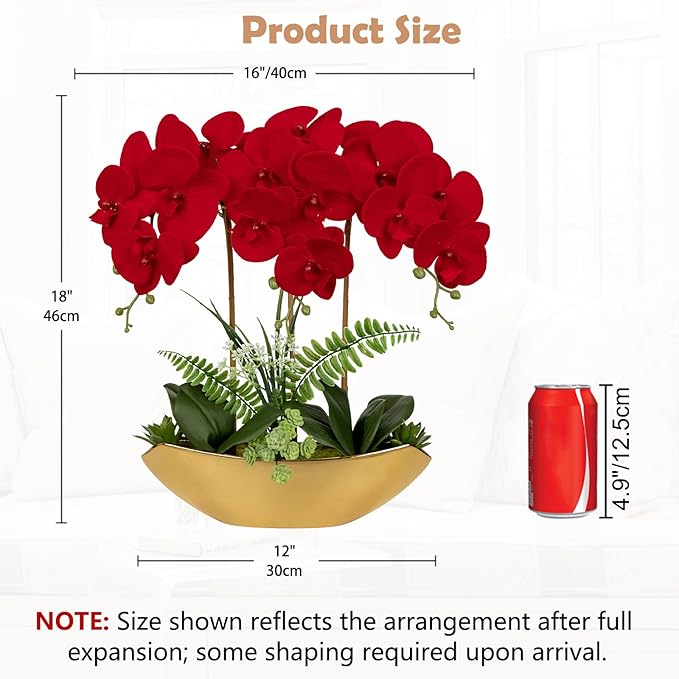 Briful Orchid Artificial Flowers 18in Red Fake Orchid Silk Flowers - Image 2