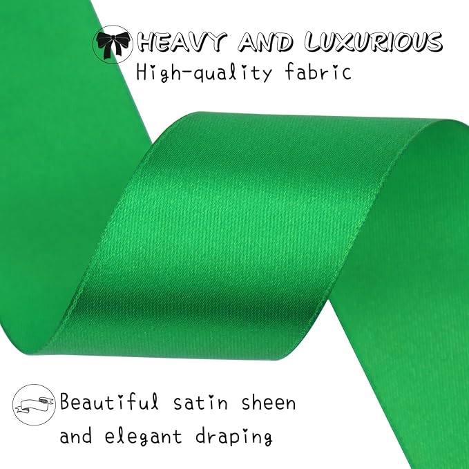 Green Solid Satin Ribbon 1-1/2 Inch 50 Yards Solid Polyester Fabric Ribbon - Image 3