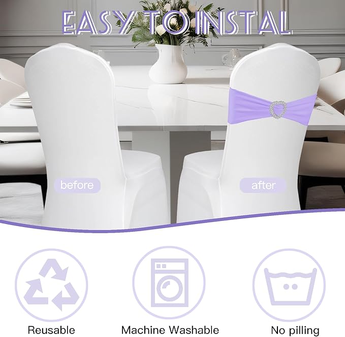 100PCS Spandex Chair Sashes Bows Universal Stretch Elastic Chair Cover Band Ties - Image 6