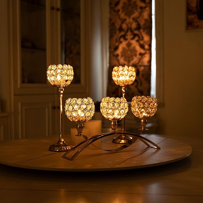 VINCIGANT Set of 3 Gold Candle Holders Wedding Table Centerpieces, Tealight - Image 5