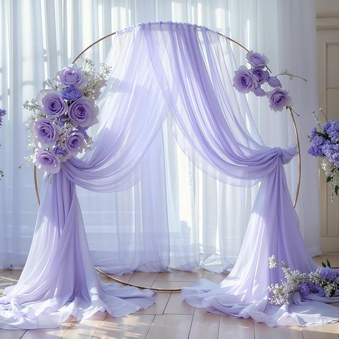 Wedding Arch Draping Fabric, 1 Panel 18FT Purple Sheer Chiffon Curtain Drapes 6 - Image 9