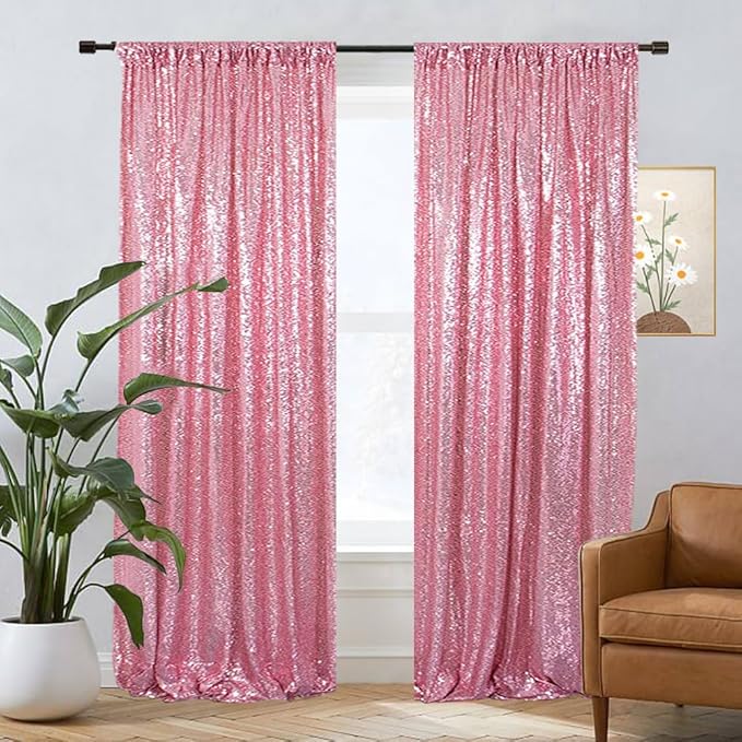 Eternal Beauty Sequin Backdrop Curtains, 2x8 Ft-2 Panels Fuchsia Pink Back Drop - Image 8