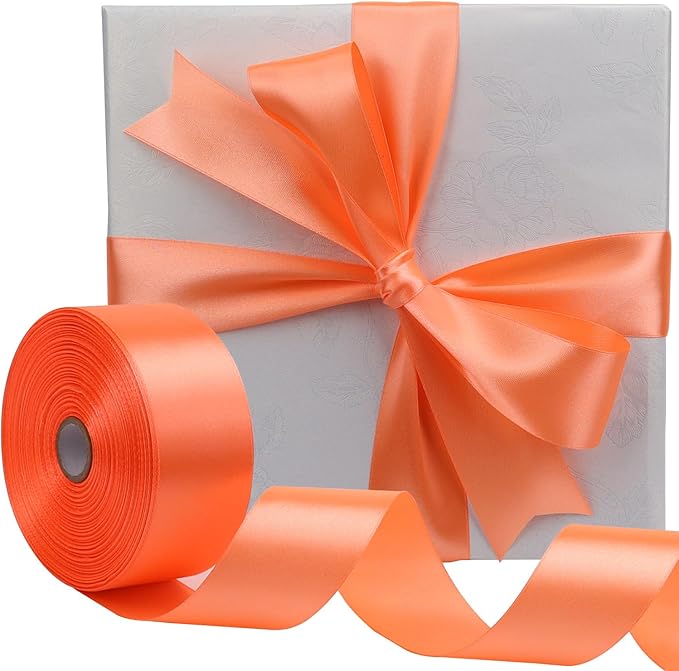 Orange Solid Satin Ribbon 1-1/2 Inch 50 Yards Solid Polyester Fabric Ribbon - Image 5