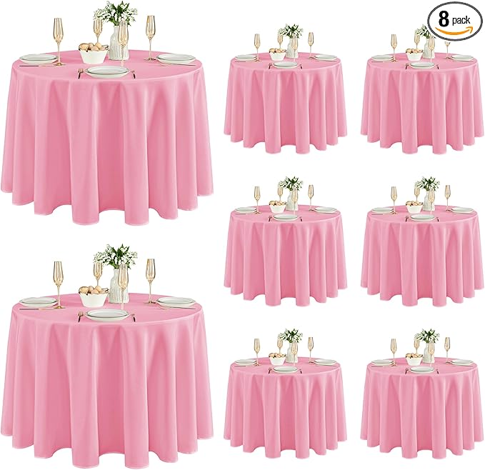 Fitable 8 Pack Round Tablecloths: Stain Resistant Wrinkle Free Circle Table by Fitable