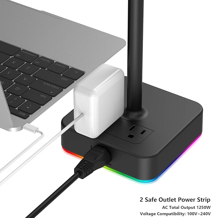 KAFRI RGB Headphone Stand with USB A&C Charger Desk Gaming Headset Holder - Image 4