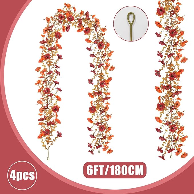 4 Pack Artificial Fall Flowers Garland, 6 FT Fall Decorations Fake Mums Floral - Image 3