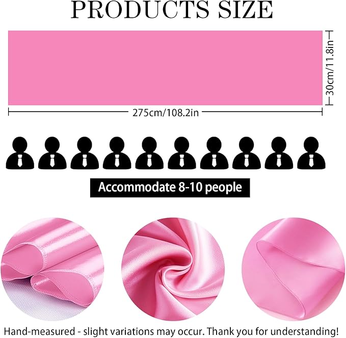 SHEJIZE 10 Pack Pink Satin Table Runner 12x108 Inches Long, Bright Silky Smooth - Image 5
