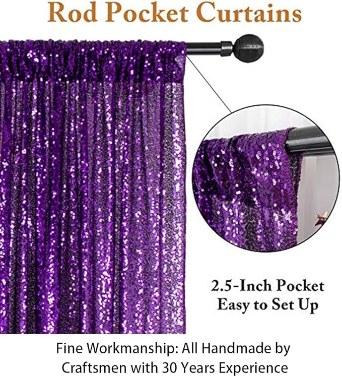 ShinyBeauty Sequin Curtains 2 Panels Purple 2FTx8FT Sequin Photo Backdrop Royal - Image 4
