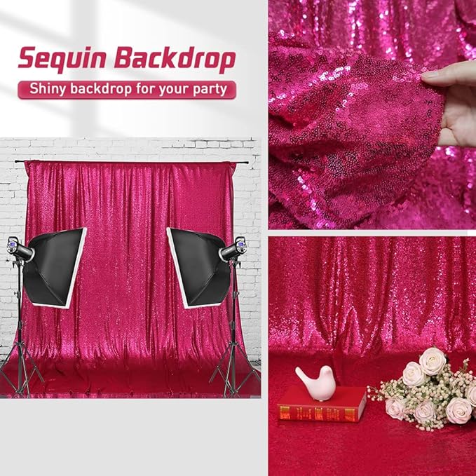 Eternal Beauty Sequin Backdrop Curtains, 2x8 Ft-2 Panels Hot Pink Back Drop - Image 8