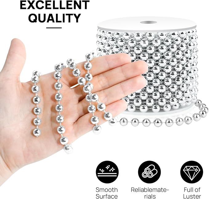Craft String Pearls 8MM Pearl Bead, 33 Feet Silver Faux Pearl Garland Spool - Image 5