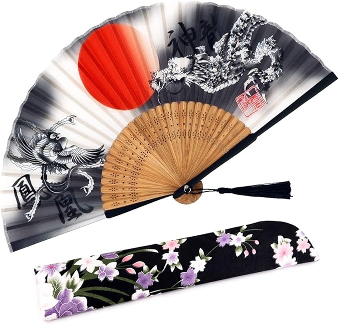 Amajiji Folding Hand Fan for Women, Chinese Japanese Vintage Style Bamboo Silk by Amajiji