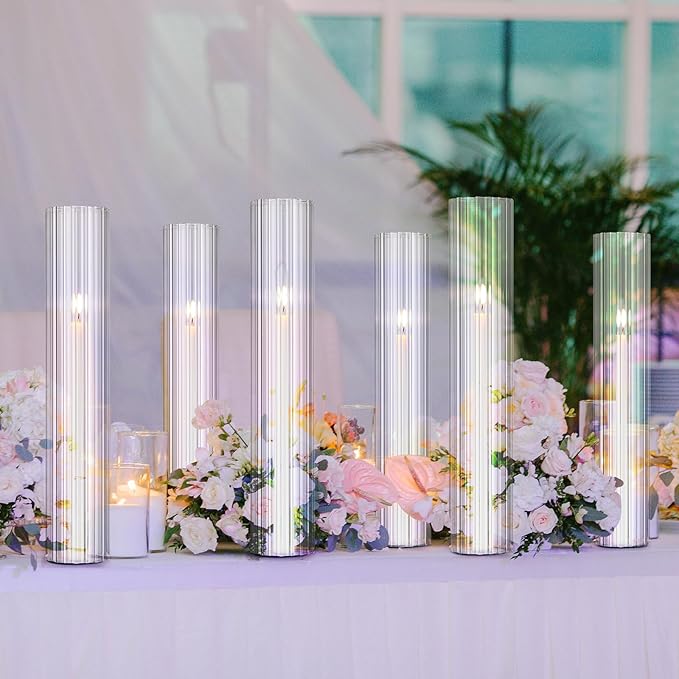 12 Pcs Hurricane Glass Candle Holders 2.5 x 14 Open Ended Tube Ribbed Shade - Image 6