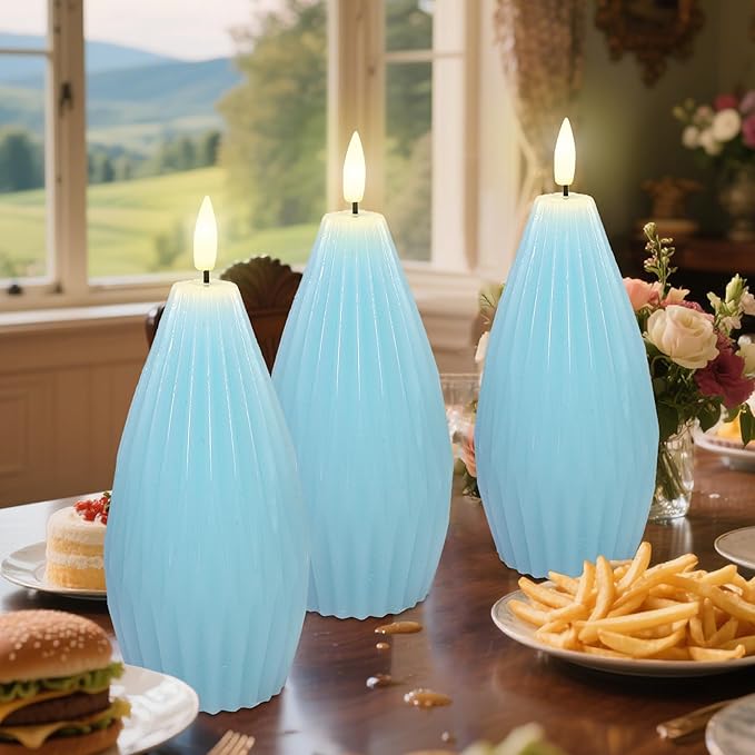 Silverstro Ocean Flameless Candles Remote Irregular Polygon Ribbed Design Real - Image 3