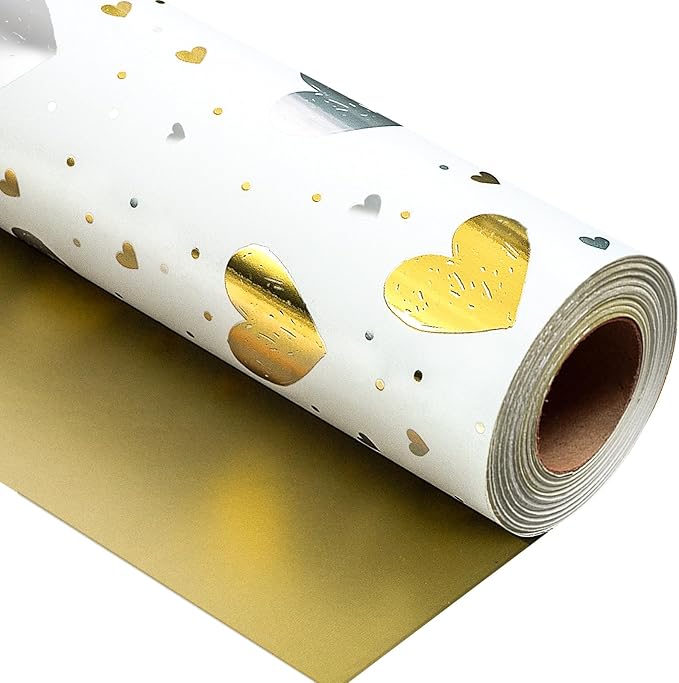 Burymento Gold Foil Heart Wrapping Paper, Reversible Gold Gift Wrap by BurymentoisaprofessionalwrappingpaperbrandThewrappingpaperismadeofkraftpaperpearlescentmatteglossyglitterbrushedlaserandothermaterialsdouble-sidedprintingbackcuttingandotherdetailsOriginalpatternscarefullymadewrappingpaperbrand