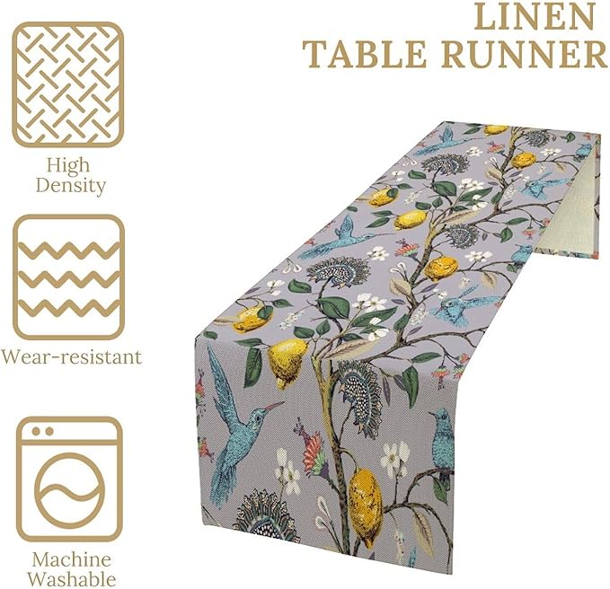 Table Runner with Flowers and Birds, Spring Plant Flowers Table Decoration - Image 5