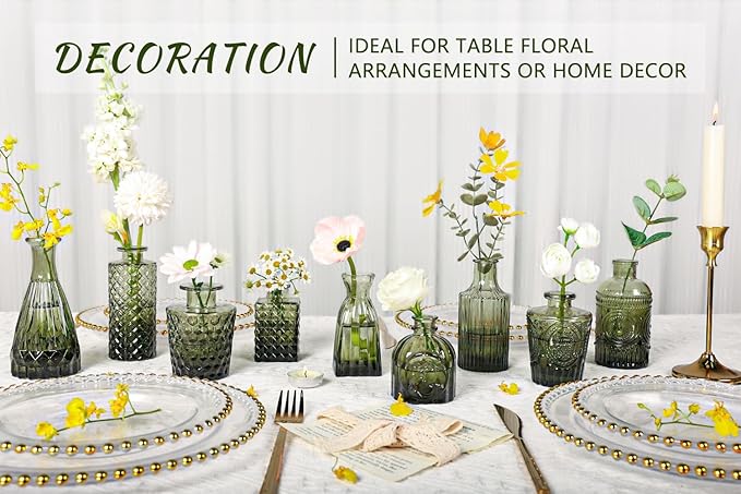 12pcs Glass Bud Vase Set, Small Green Flower Vases - Image 3