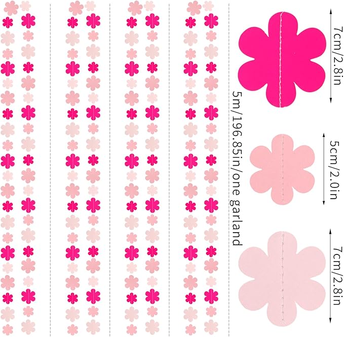 Pink Party-Decorations Streamers-Garland - 52ft Flower Hanging Paper Banner - Image 2
