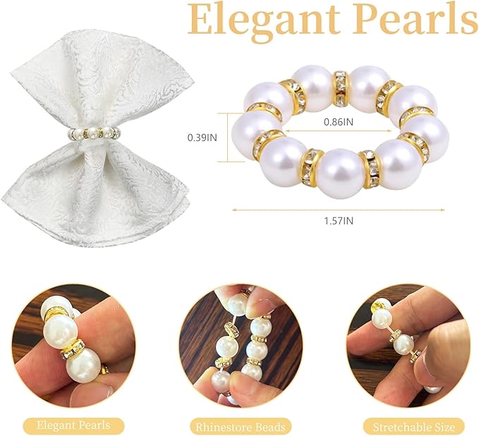 100 Pcs Gold Disposable Napkin Rings, Delicate Pearl Napkin Ring Holder - Image 2