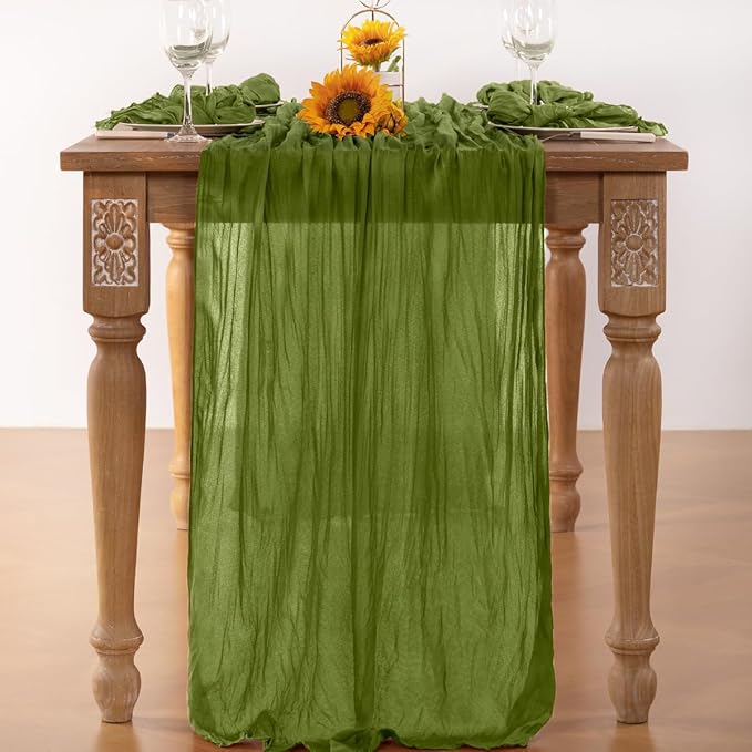 Olive Green Cheesecloth Table Runner Fall Table Runner Boho Gauze 120 Inches - Image 2