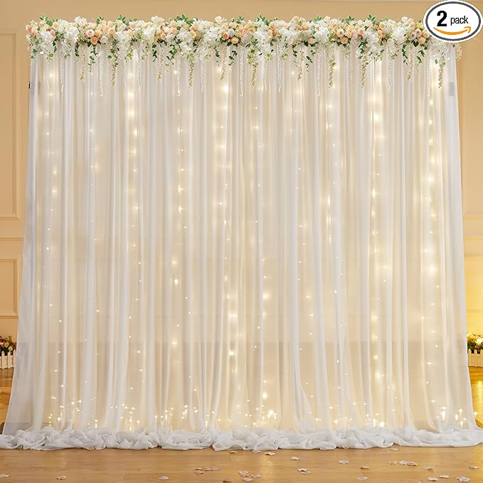 10ft x 7ft Cream White Chiffon Backdrop Curtain by WishCare