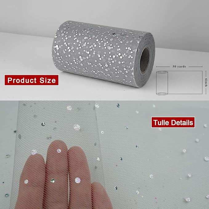 Glitter Tulle Rolls, 6” by 50 Yards Sequin Tule Netting Fabric Tulle - Image 3