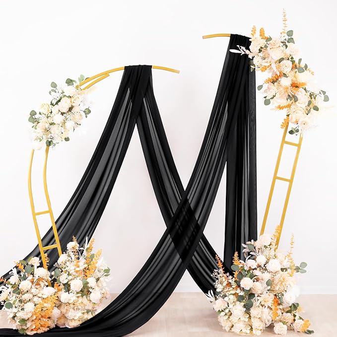 Socomi Wedding Arch Draping Fabric 3 Panels 29" x 18Ft Black Sheer Curtain - Image 4