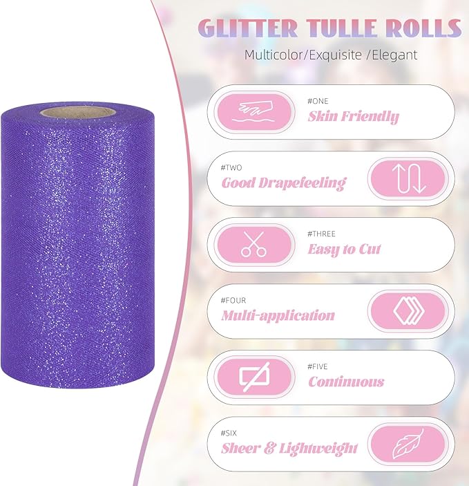 Glitter Tulle Rolls 6” by 50 Yards Sparkle Tulle Fabric Ribbon Sequin Tulle - Image 2