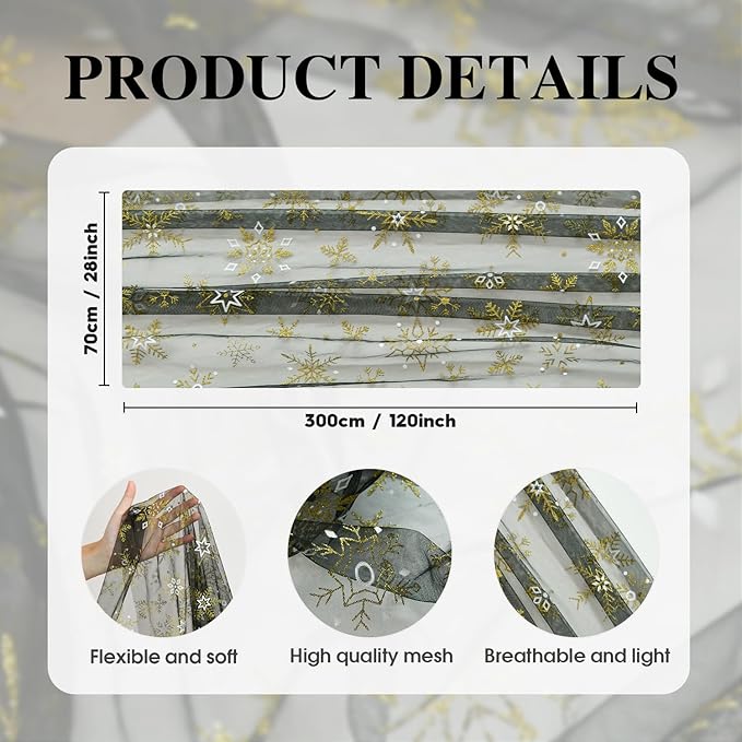 Artoid Mode Black Gold Snowflakes Christmas Gauze Table Runner 120 Inch 10FT - Image 7