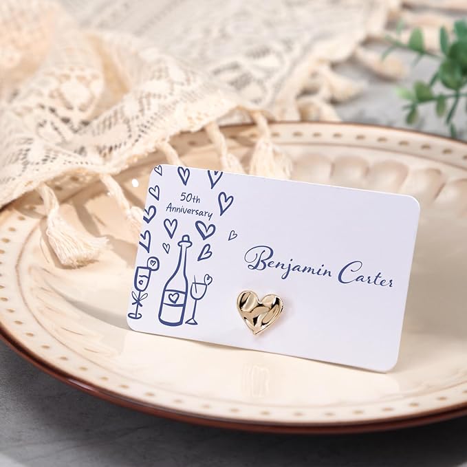 UNIQOOO 12Pcs Decorative Gold Love Heart Place Card Holders Bulk, Romantic Name - Image 8