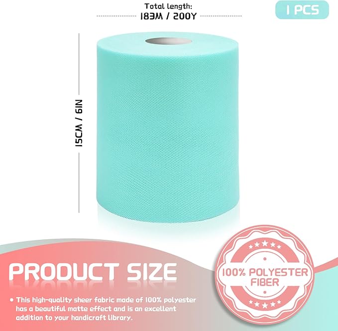 6" x 200 Yards Aqua Blue Tulle Fabric Rolls - Image 2