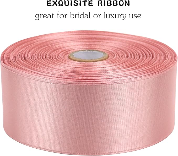 Rose Gold Solid Satin Ribbon 1-1/2 Inch 50 Yards Solid Polyester Fabric Ribbon - Image 4