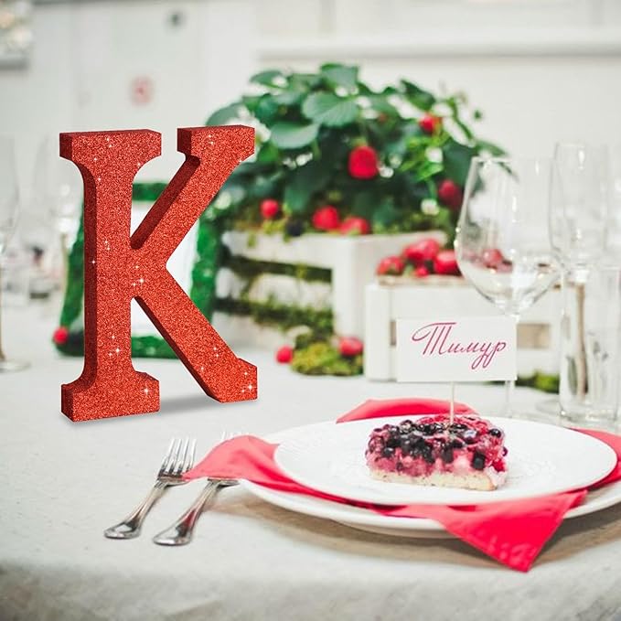TONIFUL 8 Inch Red Glitter Letter K Table Centerpiece A-Z Red Birthday Party - Image 5