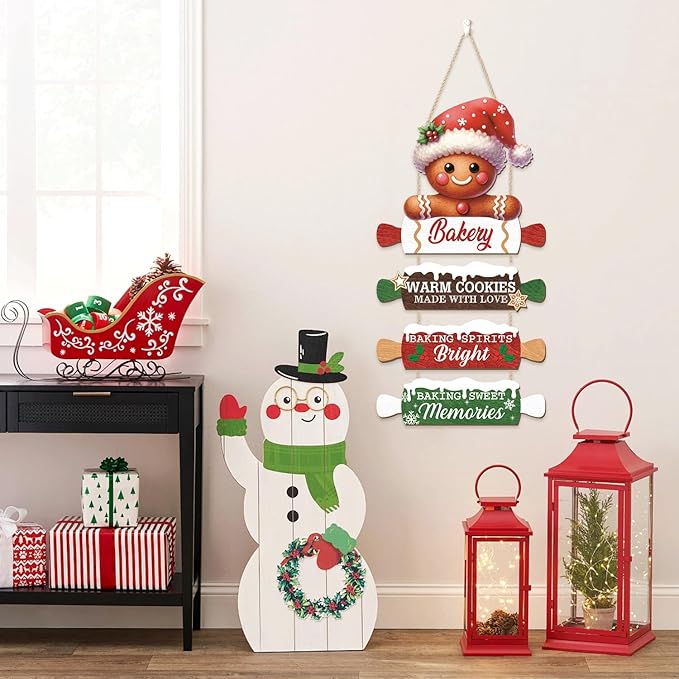 CHDITB Wooden Gingerbread Bakery Christmas Door Hanger, Rustic Christmas Wall - Image 6