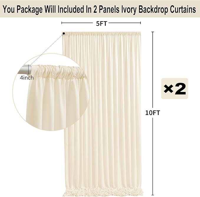 10ft x 10ft Thick Ivory Backdrop Curtains - Image 4