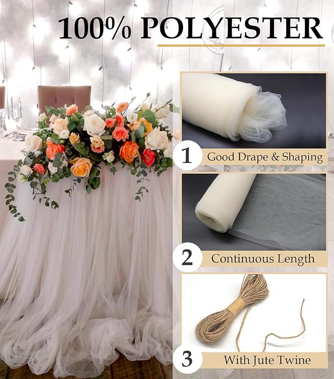 Ivory Tulle Fabric Roll - Image 4