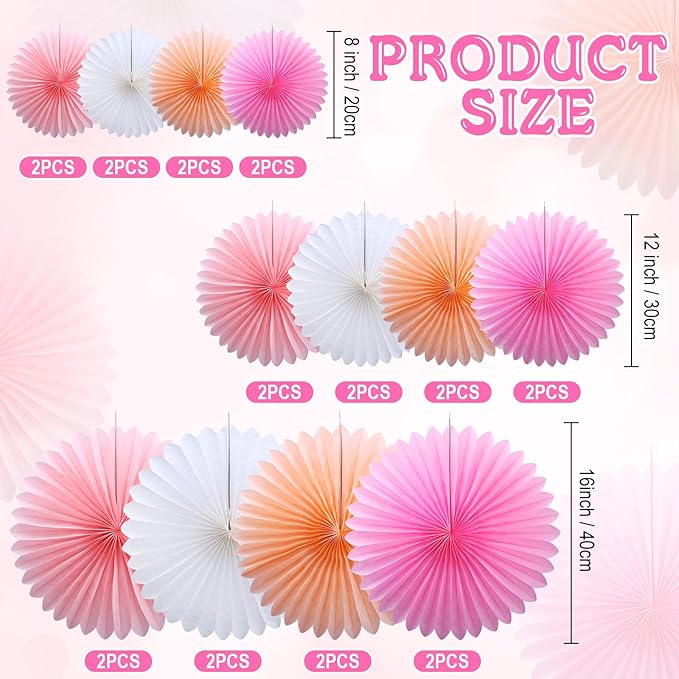 MotiMind 24 Pcs Hot Pink Paper Fans Pink Peach Party Decorations Classroom - Image 2