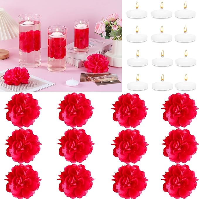 24 Pcs Floating Candles for Centerpieces and Floating Flowers Vase Fillers for by Unknown