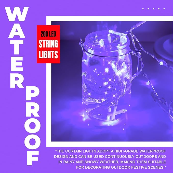 Curtain Light for Bedroom, 200LED 6.6x6.6ft Purple Window Wall Hanging Fairy - Image 5