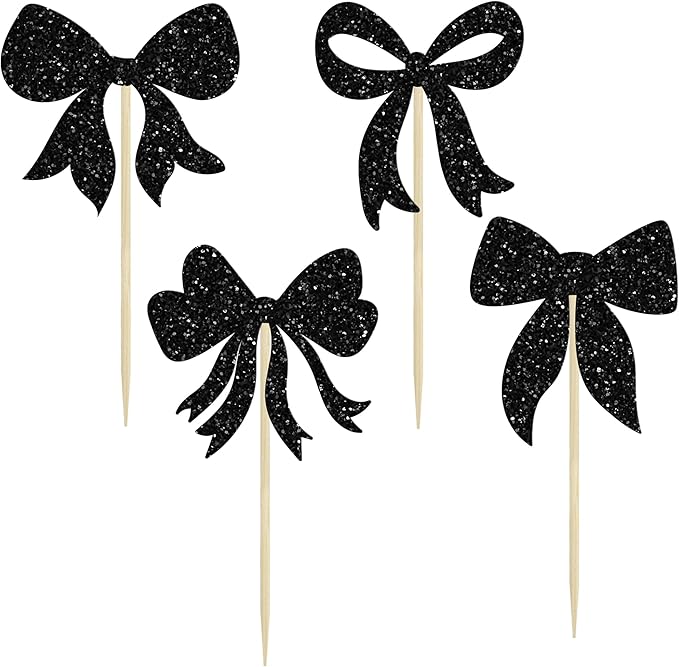 Gyufise 36Pcs Bow Cupcake Toppers Glitter Girls Birthday Decorations Bowknot - Image 3