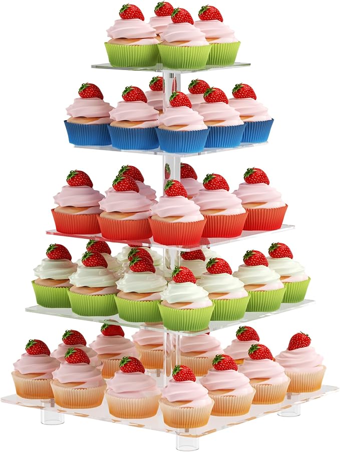 Cupcake Stand for 50 Cupcakes, 5 Tier Cupcake Holder, Large Clear Cupcake Tower by Pleasedontforgetthemhere%EF%BC%81