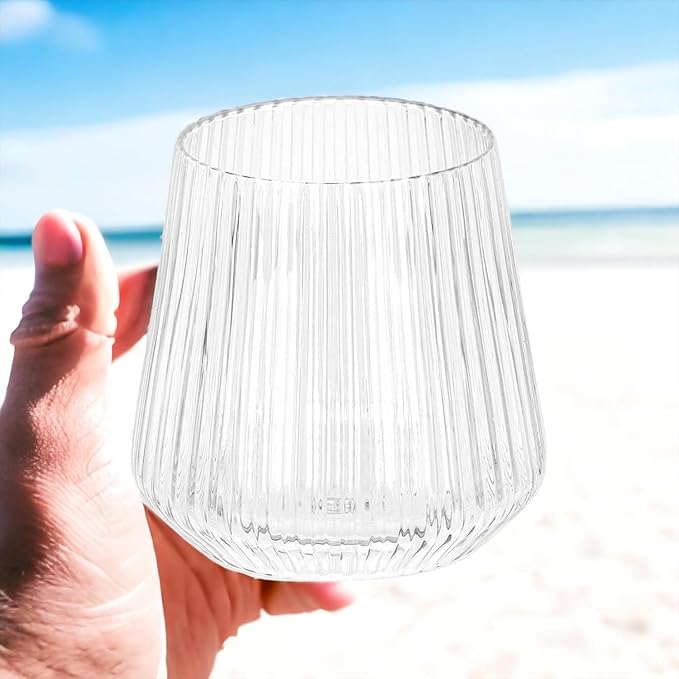 48 Pack Ribbed Origami Ripple Plastic Glasses, 24 9 Ounce Stemless Champagne - Image 9