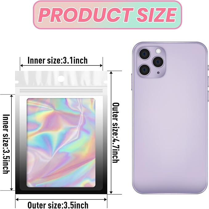 Funfery 100 Pack Gradient Holographic Bags, Resealable Bags - Image 2