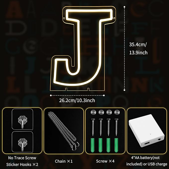 Light Up Letters J, Led Marquee Letter Lights Neon Sign, 13.9" Height - Image 2