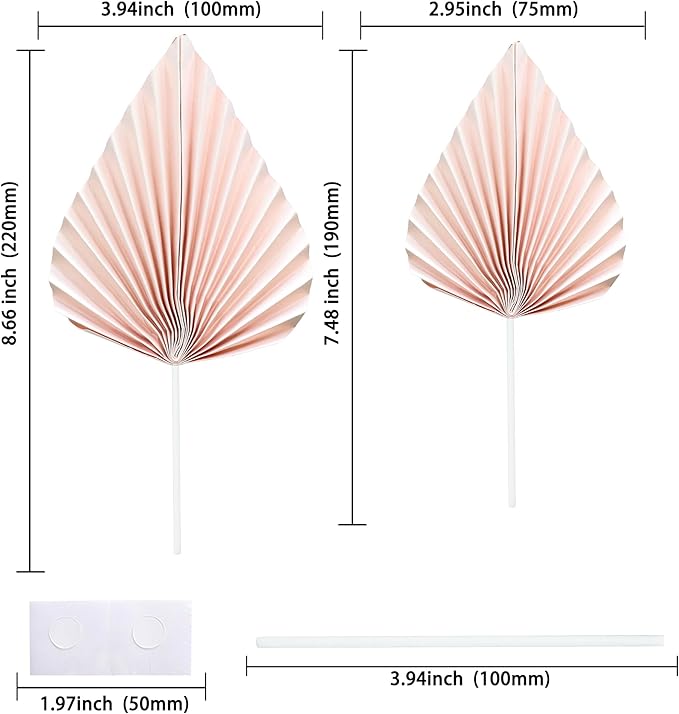 Gyufise 6Pcs Paper Palm Fan Cake Toppers Palm Leaf Fan Cake Topper Palm Spear - Image 2