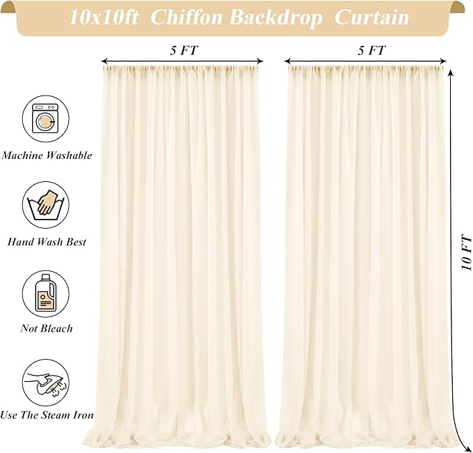 10x10ft Ivory Chiffon Backdrop Curtain - Image 8