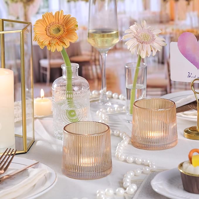 DARJEN Gold Ribbed Tealight Votive Candle Holders Set of 10- Tea Light Candle - Image 3