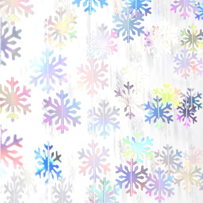 Snowflake-Snow Iridescent-Holographic Christmas Party-Decoration Garland - 52ft by Hugfond