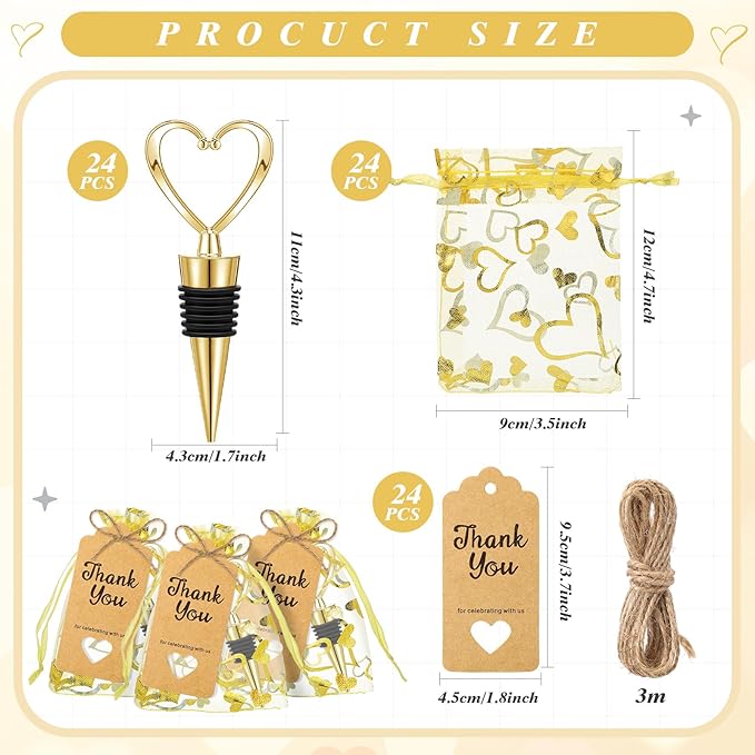 Buryeah 24 Set Wedding Heart Shaped Wine Stopper Party Favors Bulk Beverage - Image 3