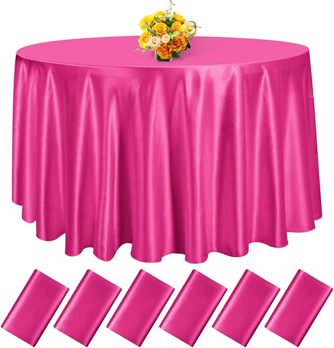 fani 6 Pack 120 Inch Hot Pink Satin Tablecloth by fani
